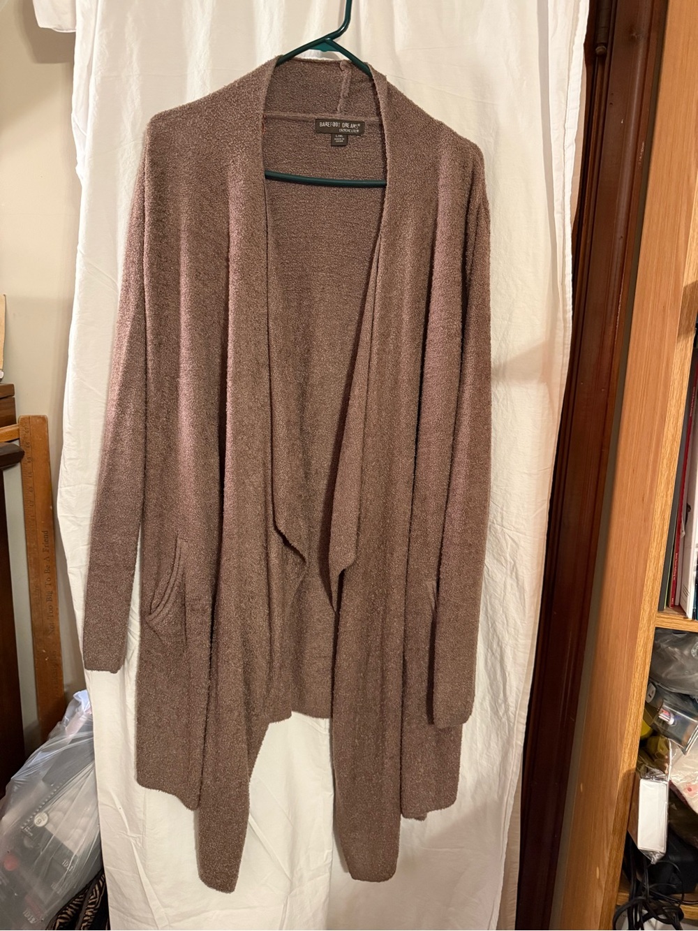 Barefoot Dreams mauve/Brown Open-Front Draped Cardigan
